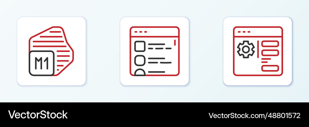 Set line browser setting processor and files icon vector image