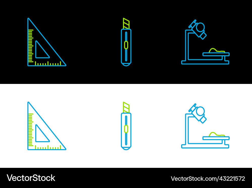Set line microscope triangular ruler Set line microscope triangular ruler vector image