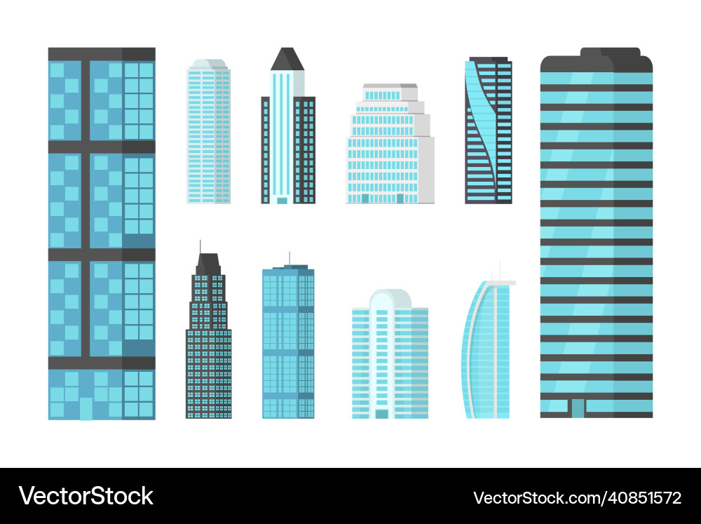 Set of city buildings skyscrapers business office Set of city buildings skyscrapers business office vector image