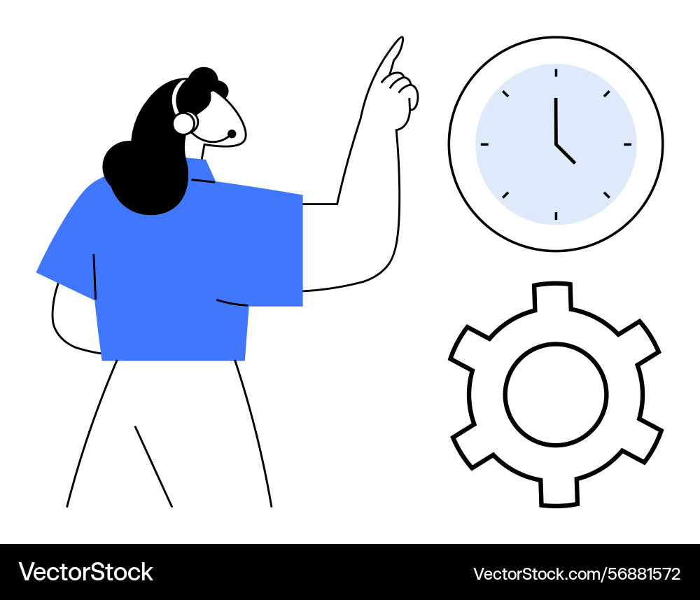 Woman managing time and workflow with clock Woman managing time and workflow with clock Vector Image