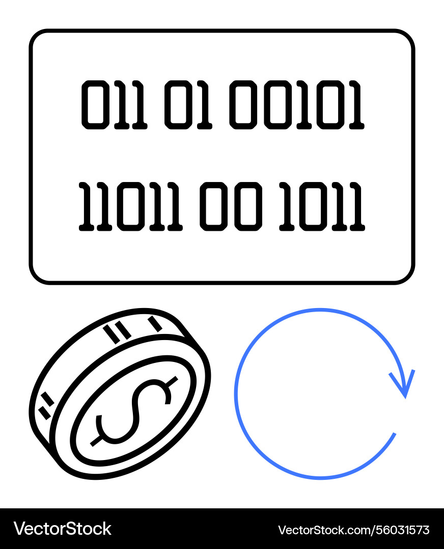 Binary code with currency coin and refresh arrow Binary code with currency coin and refresh arrow vector image