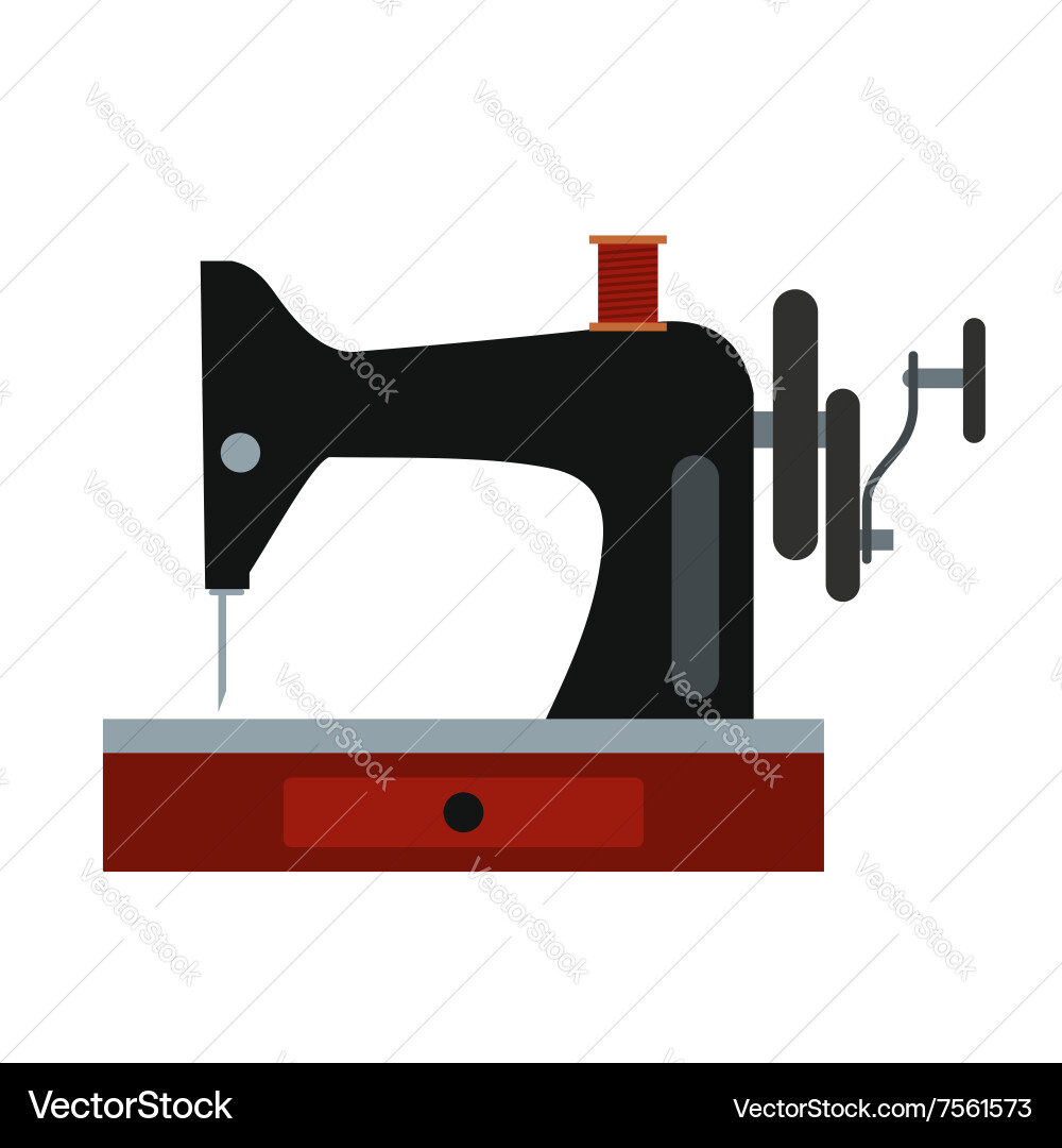 Black old sewing machine flat icon Royalty Free Vector Image