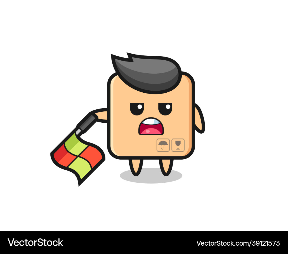 Cardboard box character as line judge hold Cardboard box character as line judge hold vector image
