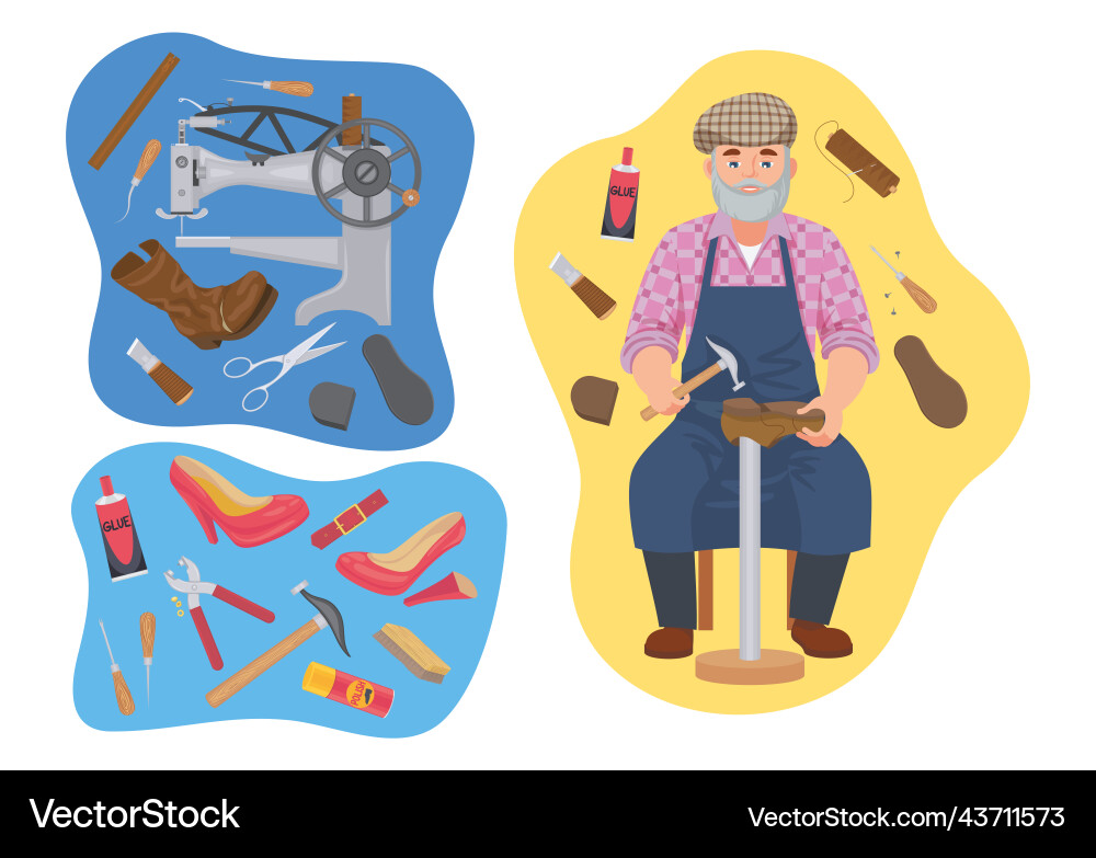Cobblers routine flat compositions Vector Image