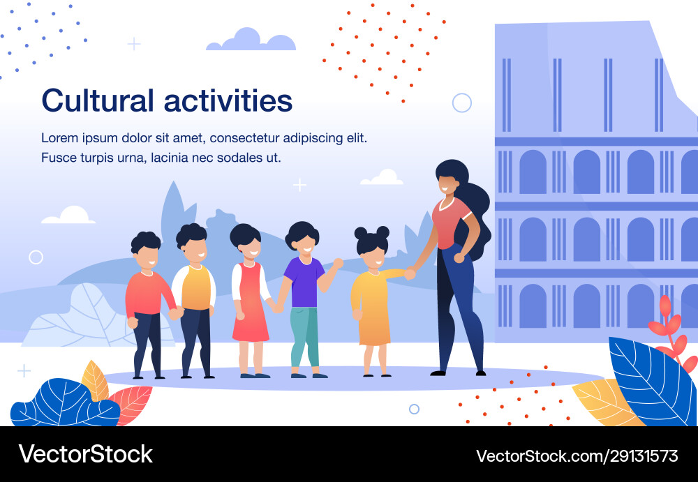 Cultural activities for kids flat banner Cultural activities for kids flat banner vector image
