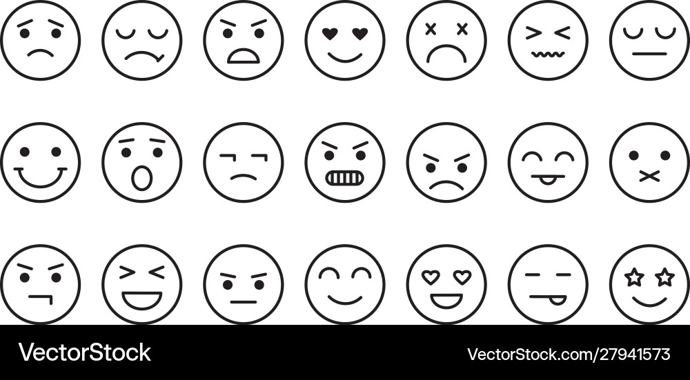 Different emotions smile face icons outline Different emotions smile face icons outline vector image