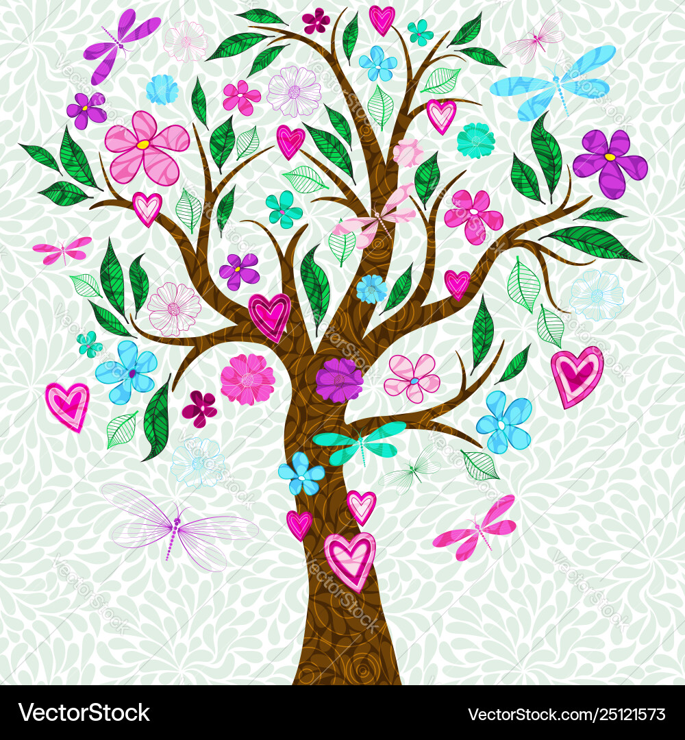Frame with stylized spring tree multicolored Frame with stylized spring tree multicolored Vector Image