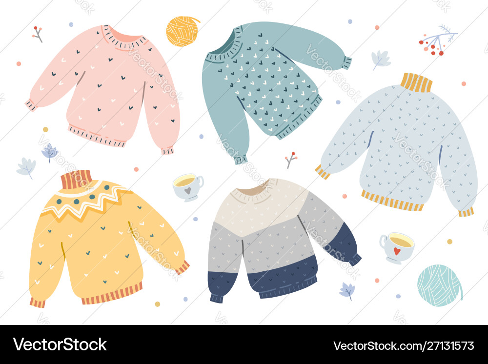 Handdrawn warm winter and autumn woolen Handdrawn warm winter and autumn woolen vector image