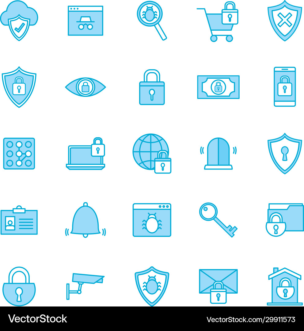Isolated security line and fill style icon set Isolated security line and fill style icon set vector image