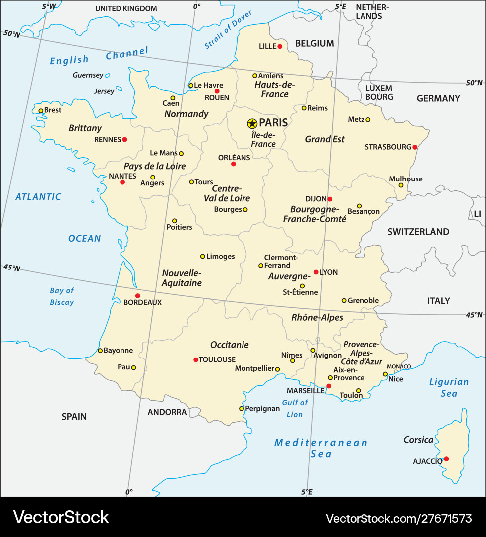 Map france with latitude and longitude Map france with latitude and longitude vector image