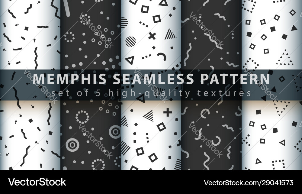 Memphis seamless pattern - set five items Memphis seamless pattern - set five items vector image
