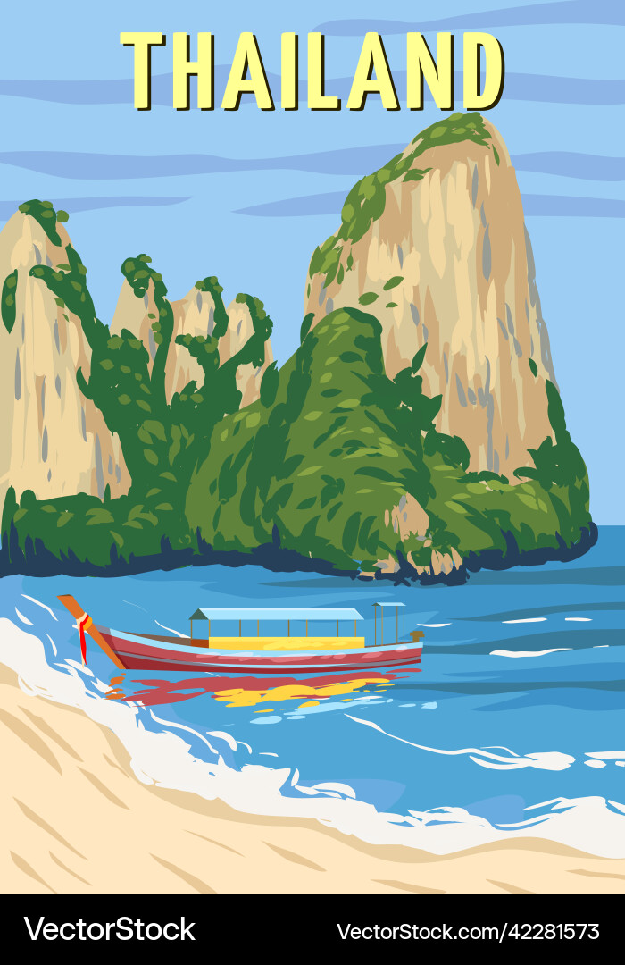 Poster thailand tropical resort vintage travel Poster thailand tropical resort vintage travel vector image