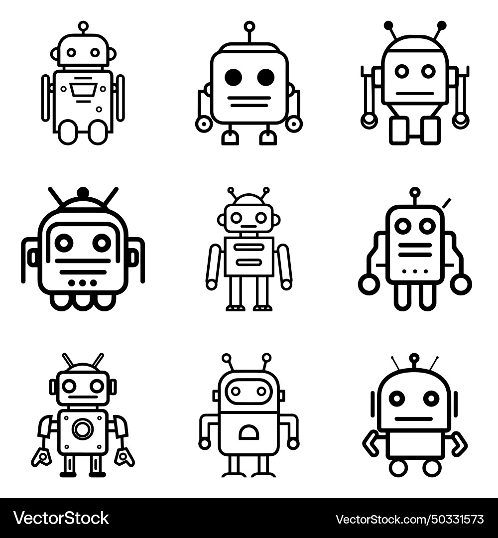 Robots flat icon set isolated on white background Robots flat icon set isolated on white background Vector Image