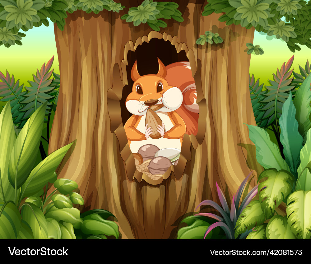 Scene with squirrels in forest Scene with squirrels in forest Vector Image