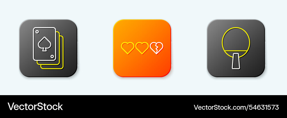 Set line playing cards hearts for game and racket vector image