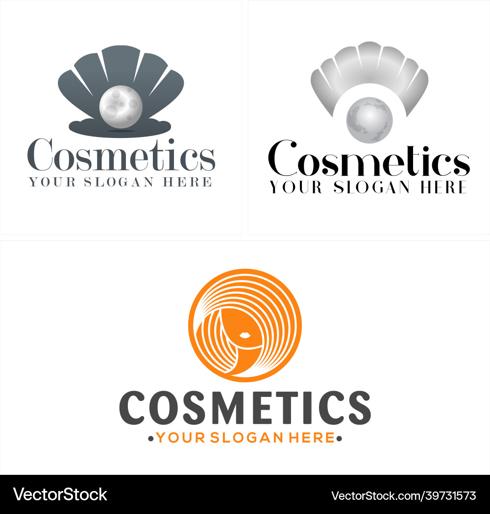 Set of modern beauty cosmetics pearl shell logo Set of modern beauty cosmetics pearl shell logo vector image
