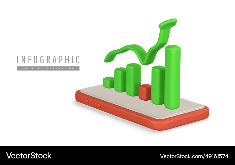 3d mobile phone with arrow up and graph 3d mobile phone with arrow up and graph vector image