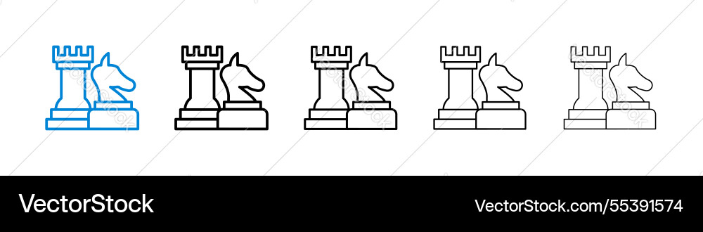Chess icons in five different stroke sizes Vector Image