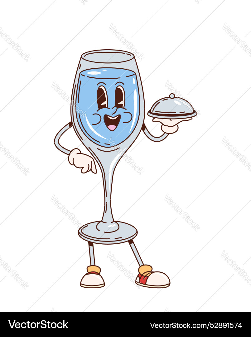 Groovy retro wine glass cartoon funny kitchenware Groovy retro wine glass cartoon funny kitchenware vector image