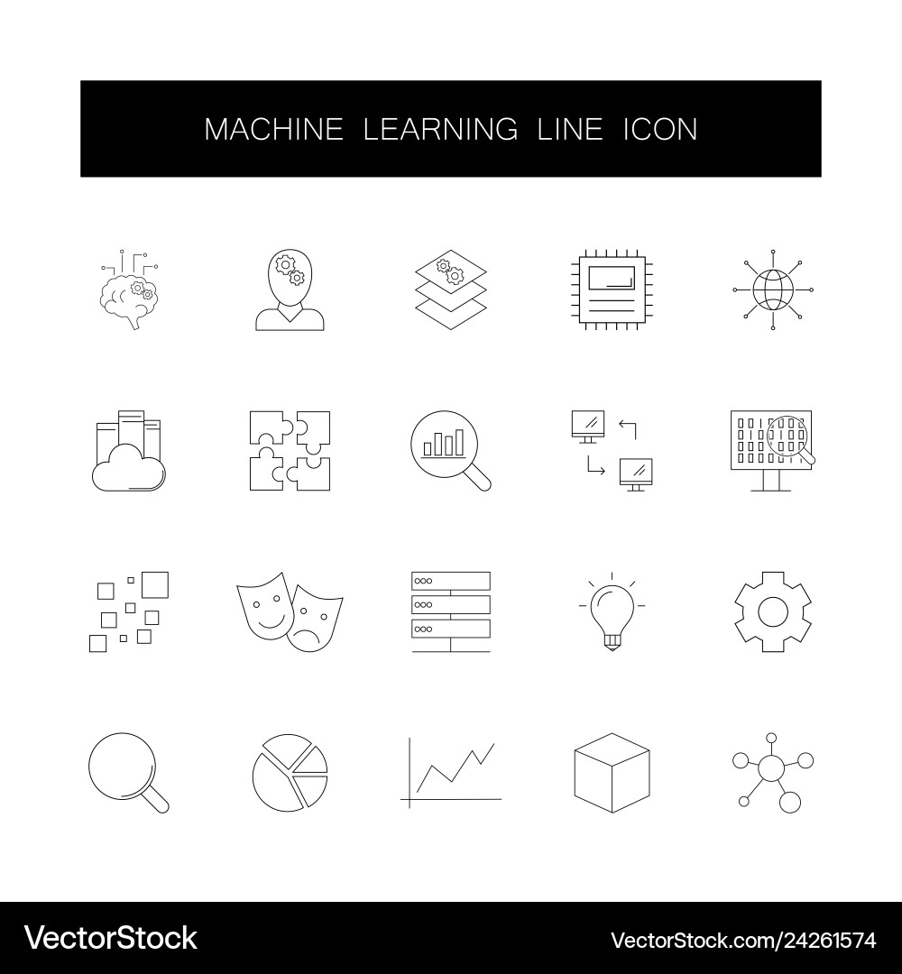 Line icons set machine learning pack Vector Image