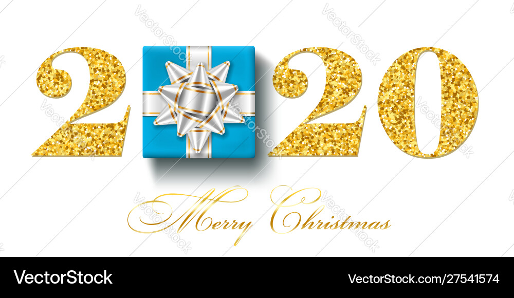 Merry christmas card 3d gift box ribbon bow Merry christmas card 3d gift box ribbon bow vector image