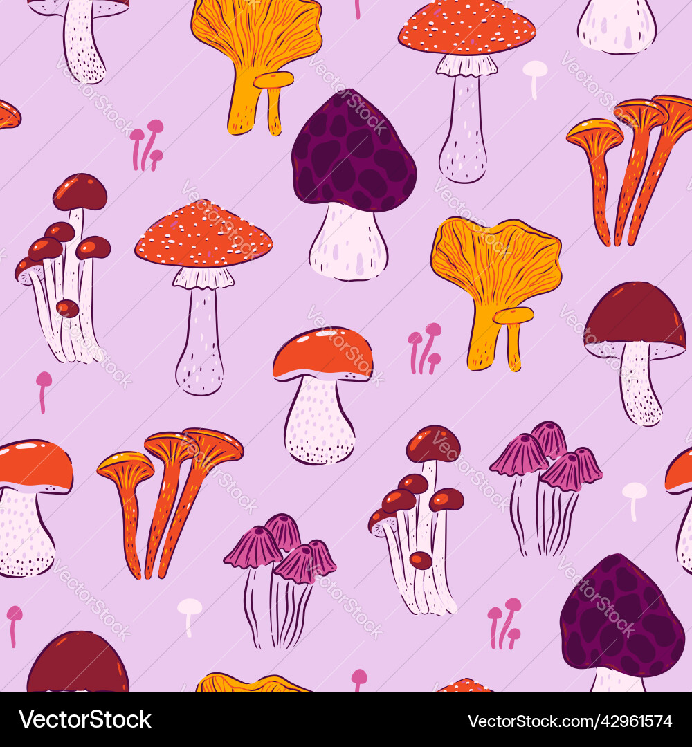 Pattern with different types of mushrooms Pattern with different types of mushrooms vector image