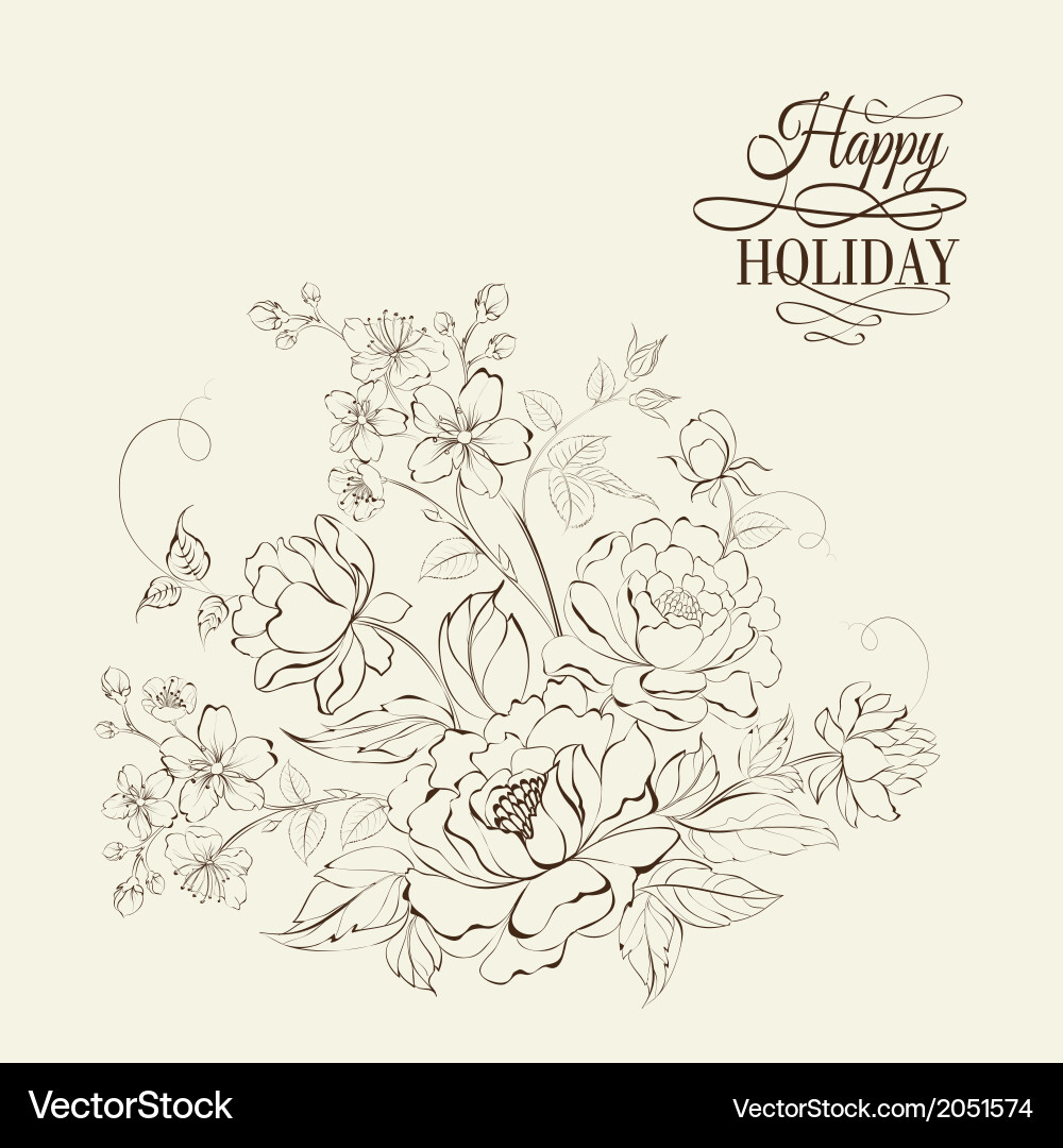 Peony and Sakura Flower Bouquet Vector Image