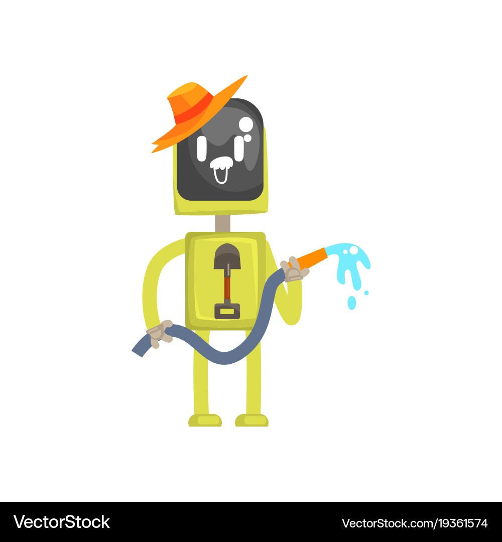 Robot gardener character android standing vector image