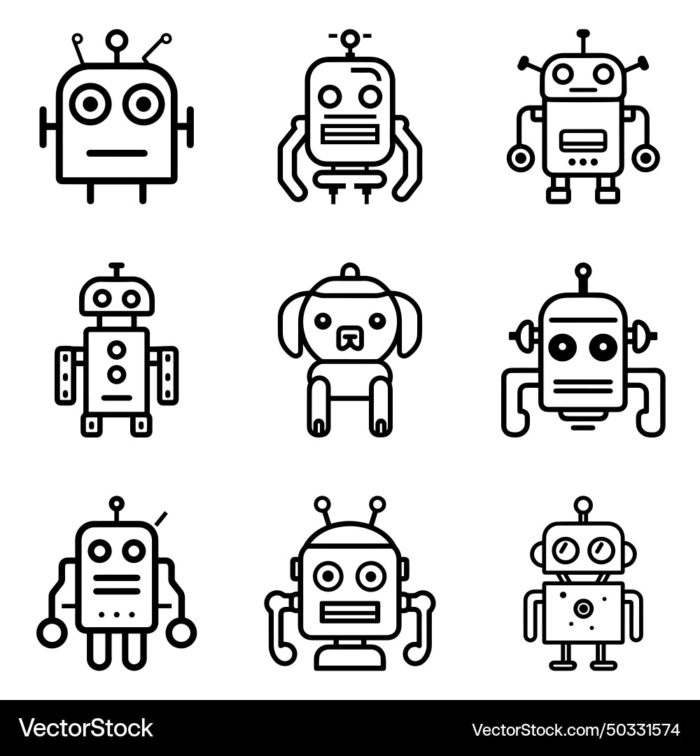 Robots flat icon set isolated on white background Robots flat icon set isolated on white background Vector Image
