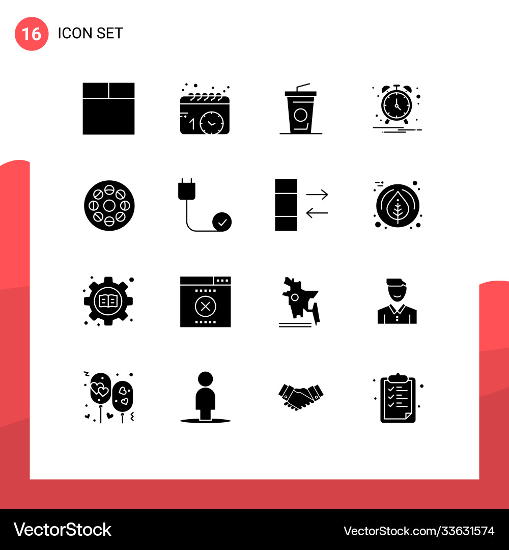 Set 16 solid glyphs on grid for connected Vector Image