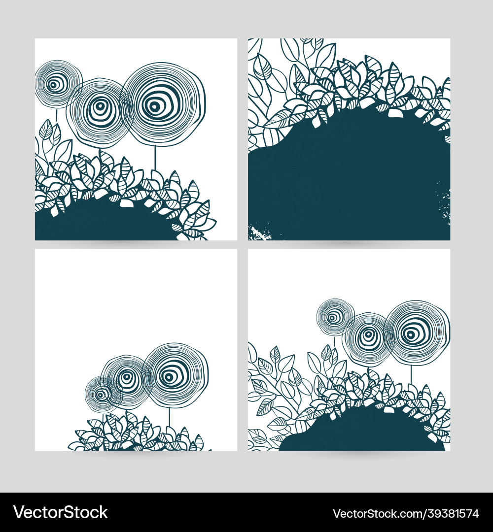 Set doodle abstract nature pattern square vector image