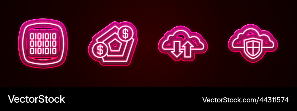 Set line binary code financial growth cloud Set line binary code financial growth cloud vector image