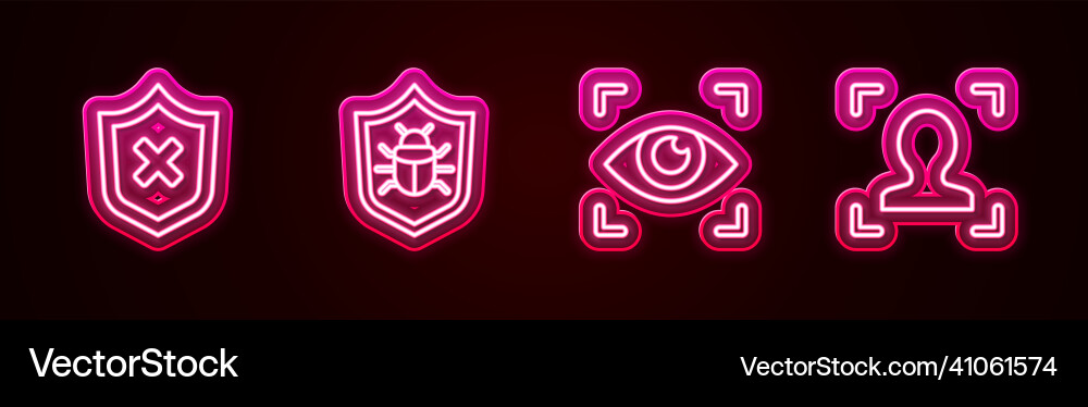 Set line shield with cross mark system bug eye Set line shield with cross mark system bug eye vector image