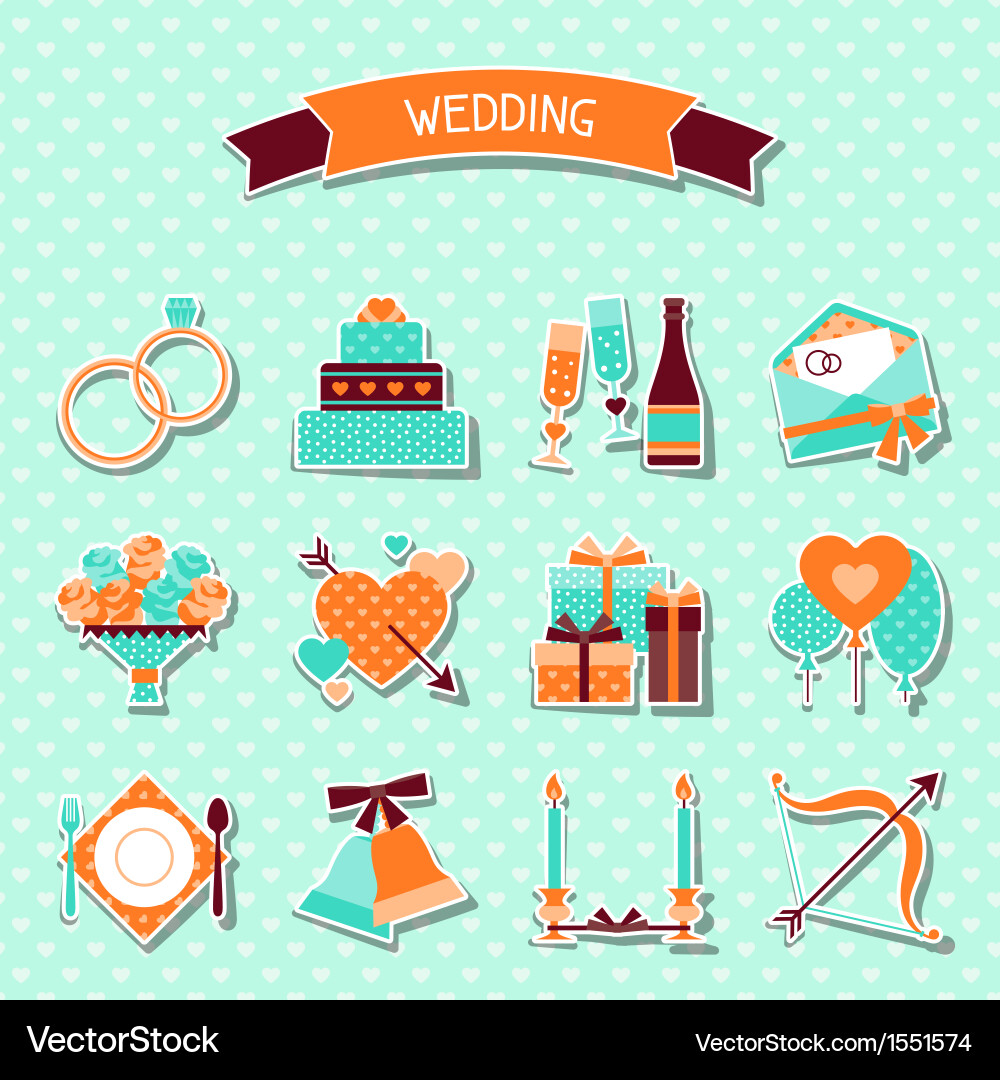 Set of retro wedding icons and design elements vector image