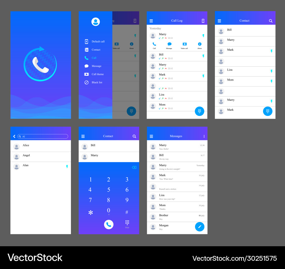 Call recorder ui design mobile user interface Call recorder ui design mobile user interface vector image