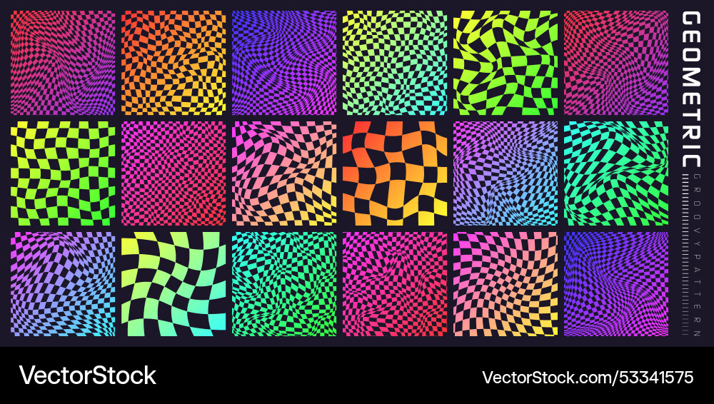 Groovy checkered pattern colorful distorted tiled Groovy checkered pattern colorful distorted tiled vector image