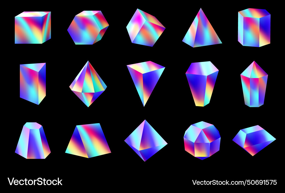 Iridescent holo crystals abstract holographic 3d vector image