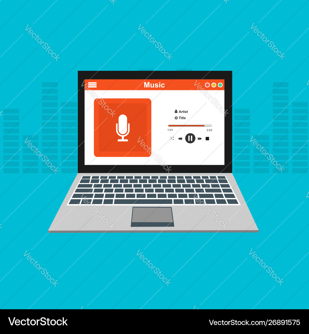 Media player application app template with flat vector image
