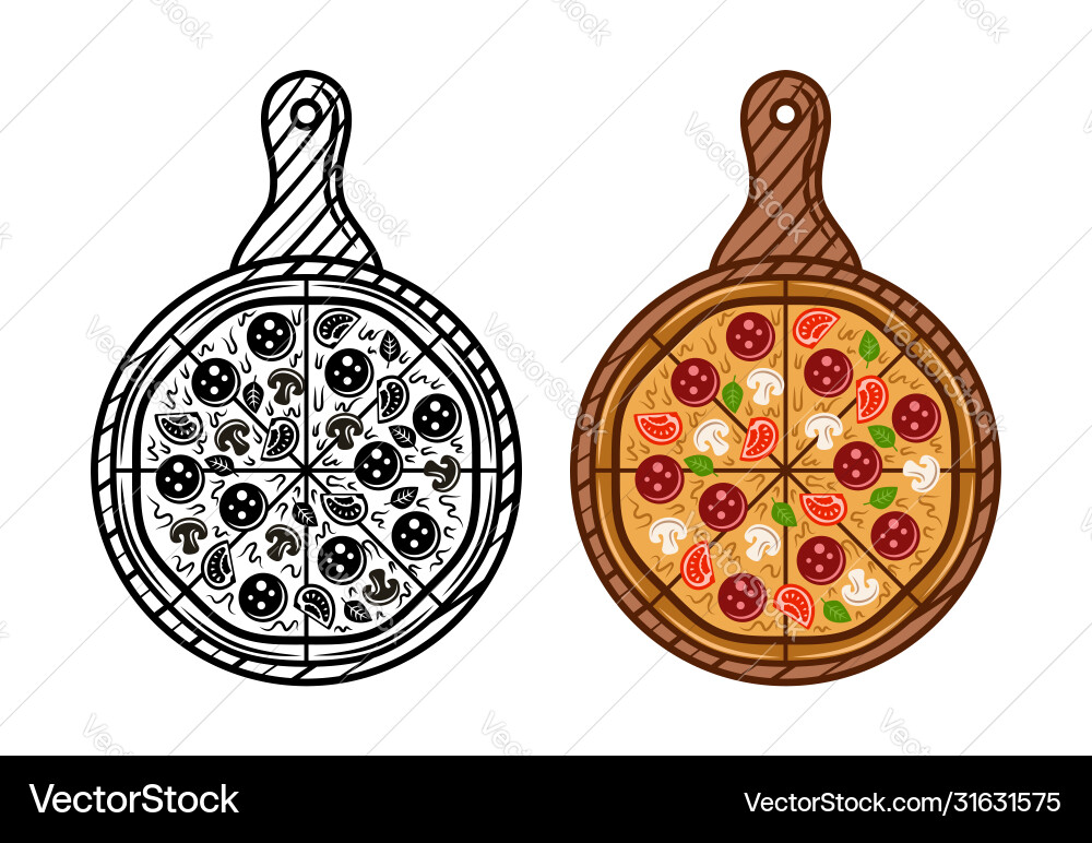Pizza on Wooden Cutting Board Vector Image