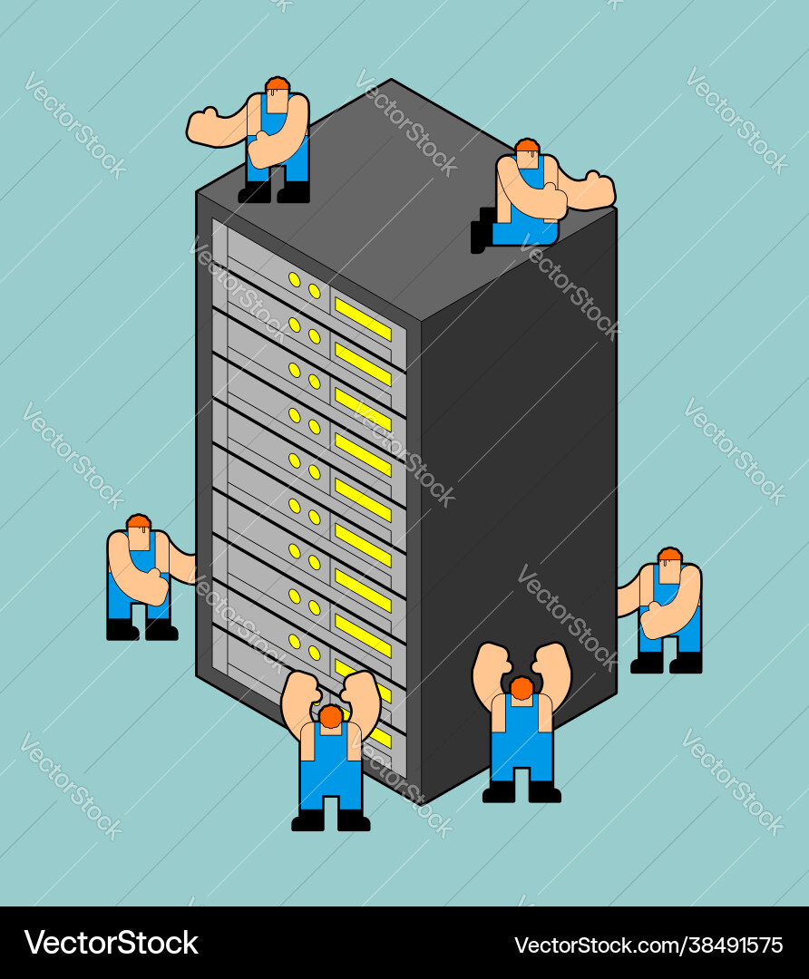 Server and workers workman service network data Server and workers workman service network data vector image