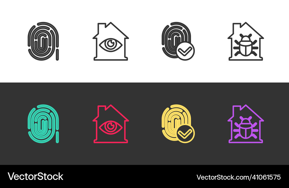 Set line fingerprint house with eye scan Vector Image