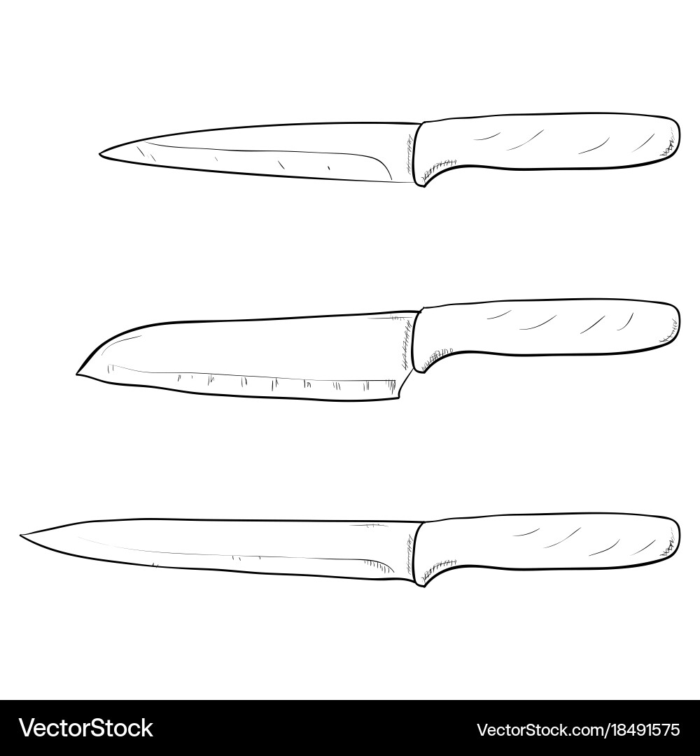 Sketch of kitchen knives – Royalty-Free Vector | VectorStock, image size:1000x1080