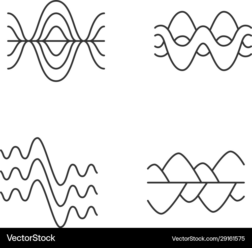 Sound waves linear icons set vibration noise Sound waves linear icons set vibration noise vector image