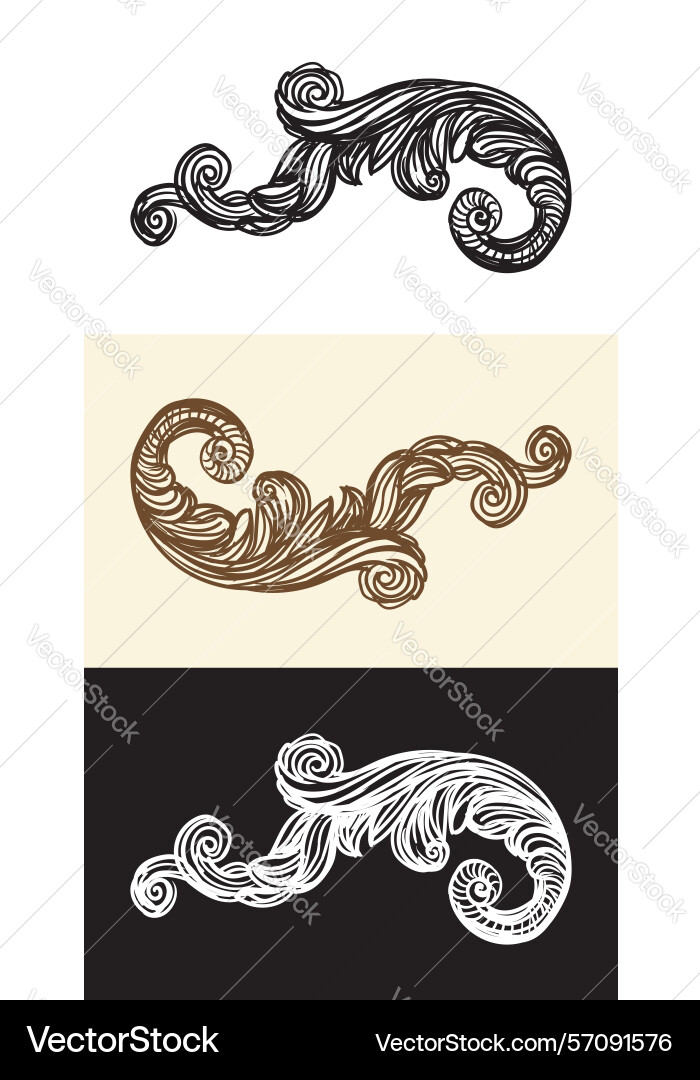 Baroque scroll hand drawing design elements set Baroque scroll hand drawing design elements set vector image