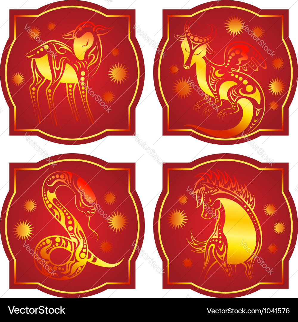 Chinese horoscope set dragon snake horse sheep Chinese horoscope set dragon snake horse sheep vector image