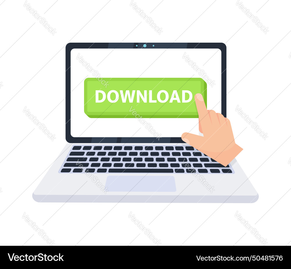 Hand pointer clicking on a download button Hand pointer clicking on a download button vector image
