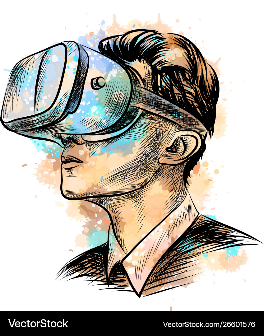 Man Using VR Headset - Splash Effect vector image