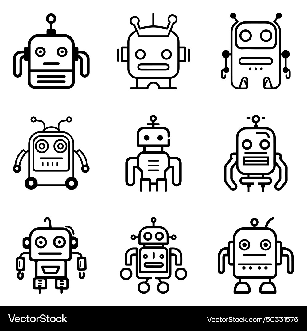Robots flat icon set isolated on white background Vector Image