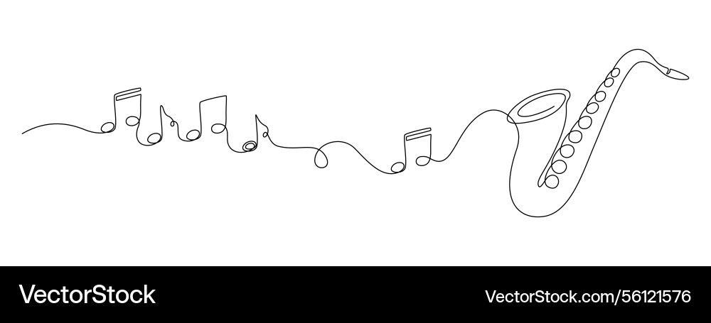 Saxophone with notes in one continuous line Saxophone with notes in one continuous line vector image