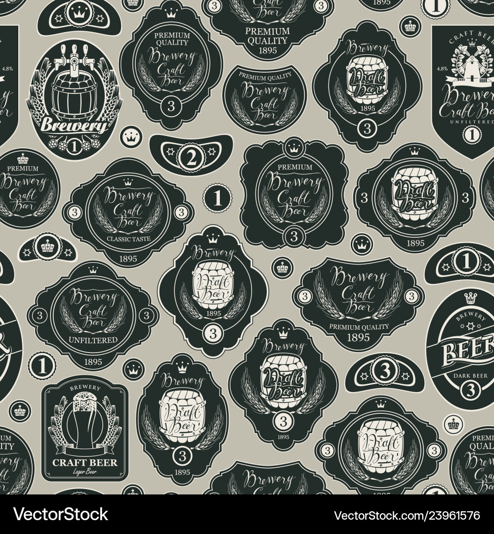 Seamless pattern with various beer labels Seamless pattern with various beer labels vector image